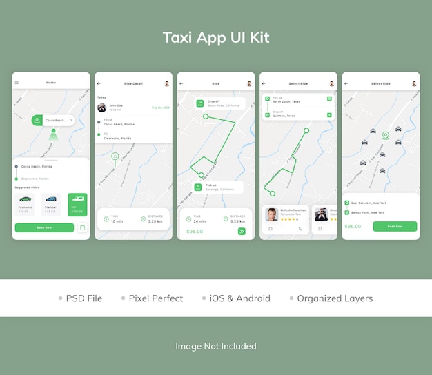 Taxi app ui-kit Premium PSD