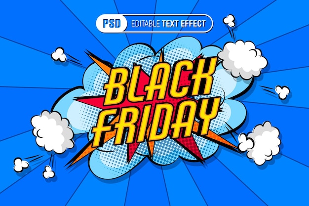 Kostenlose PSD texteffekt mit comic-effekt für black friday auf lustigem hintergrund