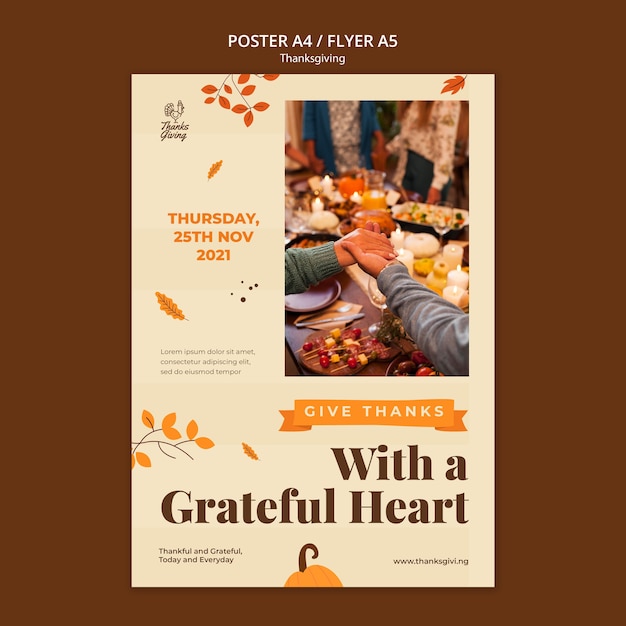 Kostenlose PSD thanksgiving day druckvorlage mit herbstdetails