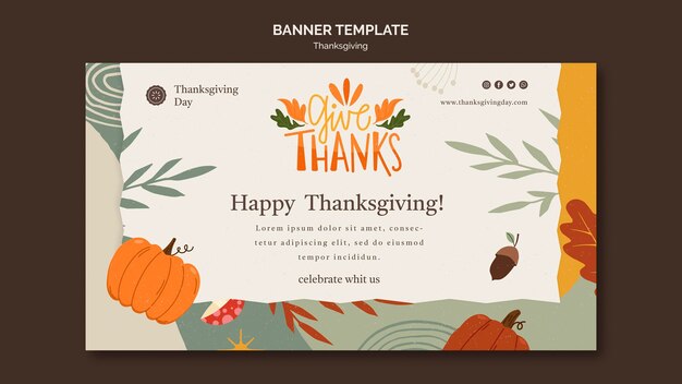 Thanksgiving Day horizontale Bannervorlage mit herbstlichen Details