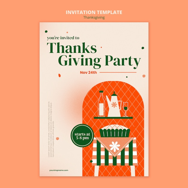 Kostenlose PSD thanksgiving-einladungsvorlage im flachen design