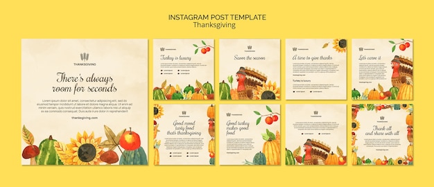 Kostenlose PSD thanksgiving-feier instagram posts sammlung