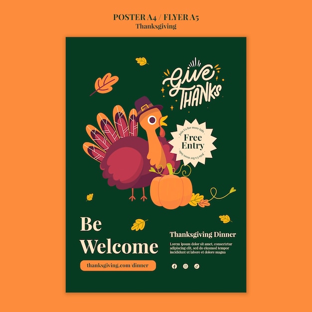 Kostenlose PSD thanksgiving-vorlage im flachen design