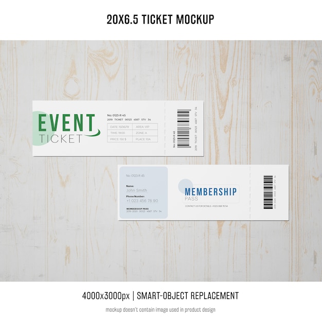 Kostenlose PSD ticket mockup