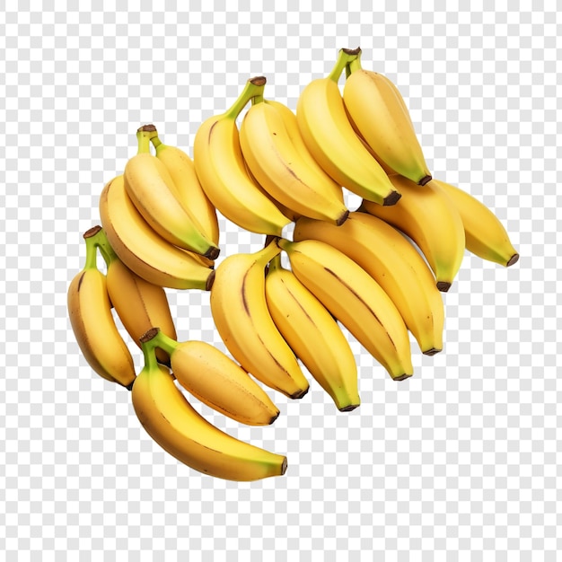 Kostenlose PSD top-ansicht von reifen baby-bananen, die auf durchsichtigem hintergrund isoliert sind