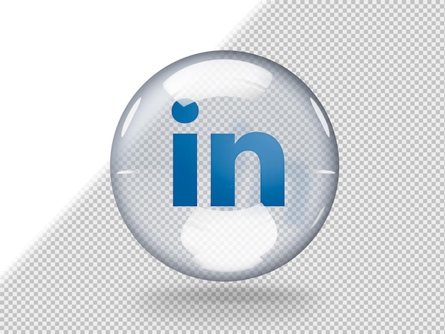 Kostenlose PSD transparente glasblase mit linkedin-logo im inneren, isoliert auf transparentem hintergrund