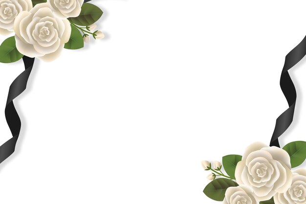 Trauerelement mit weißen Rosen und schwarzem Band