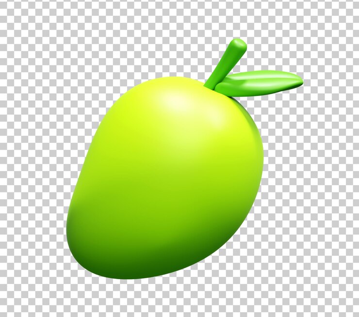 Kostenlose PSD tropische reife mango-scheibe mit goldenem fleisch in glücklicher 3d-illustration im cartoon-stil