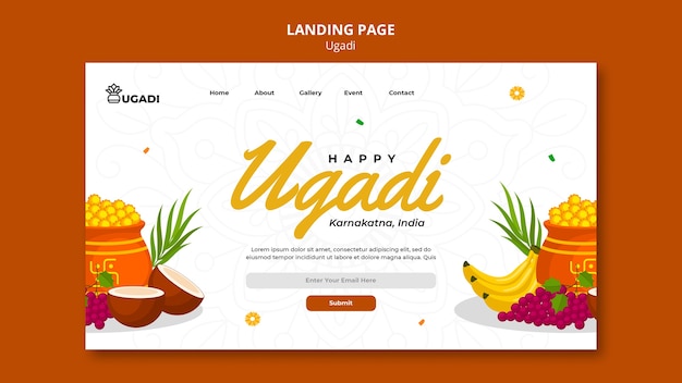 Ugadi-vorlage im flachen design