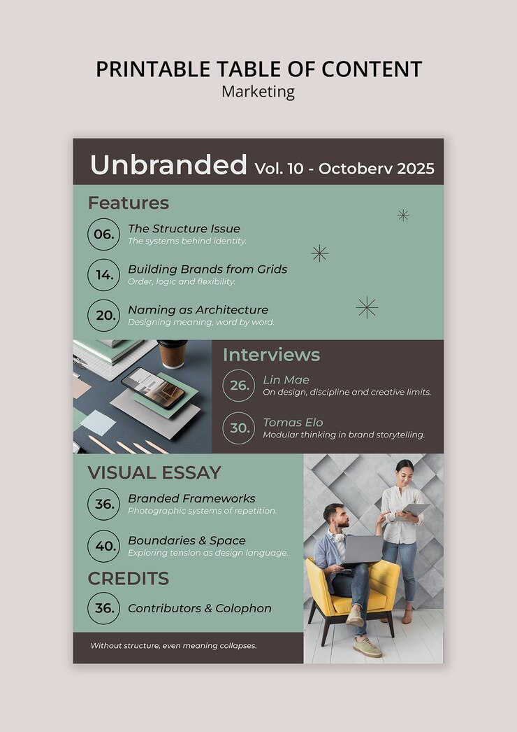 Kostenlose PSD unbranded magazine table of contents template