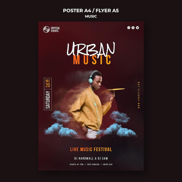 Kostenlose PSD urban music festival poster vorlage