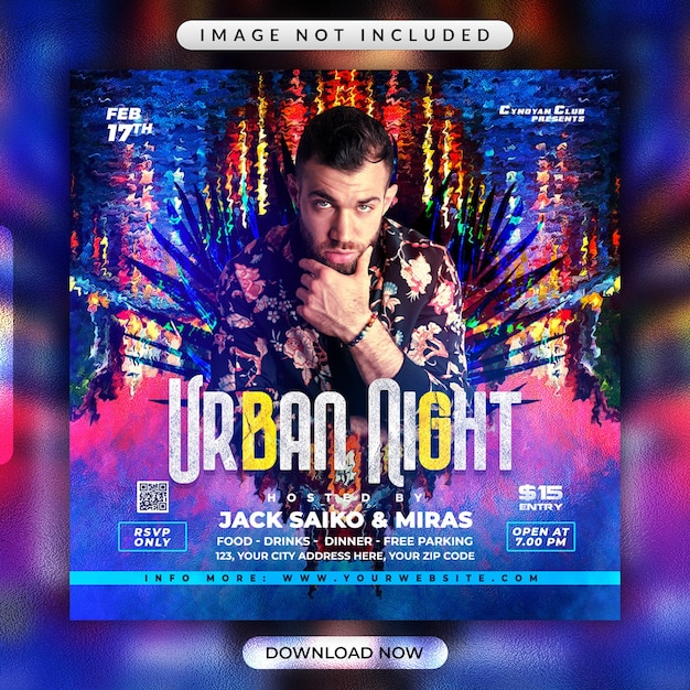 Urban night party flyer oder werbebanner-vorlage für soziale medien Premium PSD