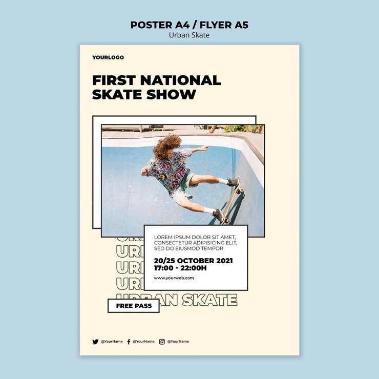 Kostenlose PSD urban skate konzept flyer vorlage