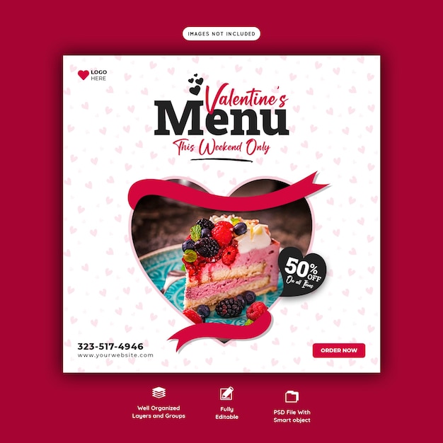 Valentine food menü und restaurant social media banner vorlage