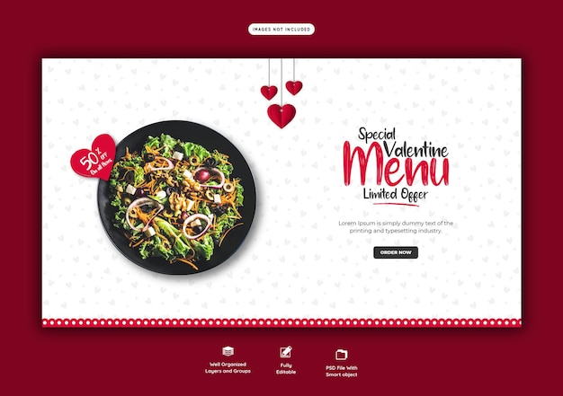 Valentine food menü und restaurant web banner vorlage