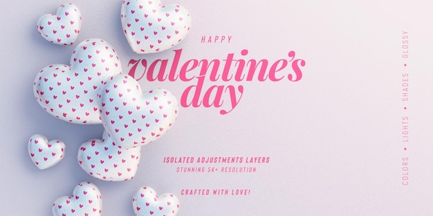 Kostenlose PSD valentines day cute background mockup mit dekorativen liebesherzen top view scene