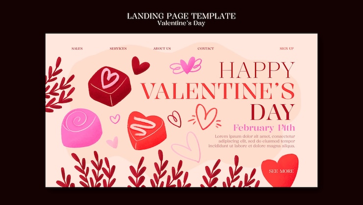 Kostenlose PSD valentinstag feier landing page