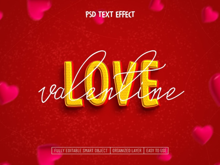 Kostenlose PSD valentinstag liebe bearbeitbarer texteffekt