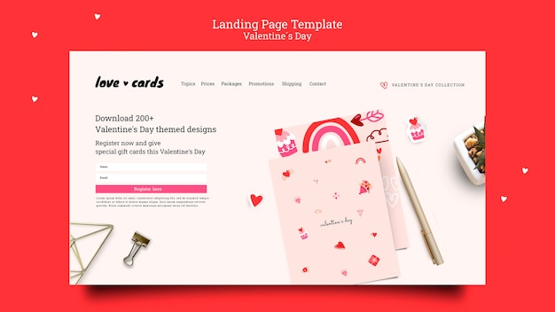 Kostenlose PSD valentinstag liebeskarten landingpage