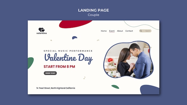 Kostenlose PSD valentinstag paar landing page vorlage