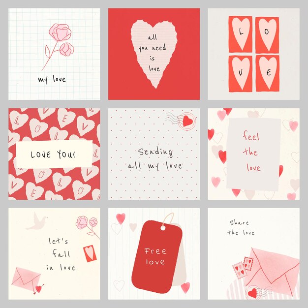 Valentinstag Thema editierbare Vorlage PSD Social Media Set