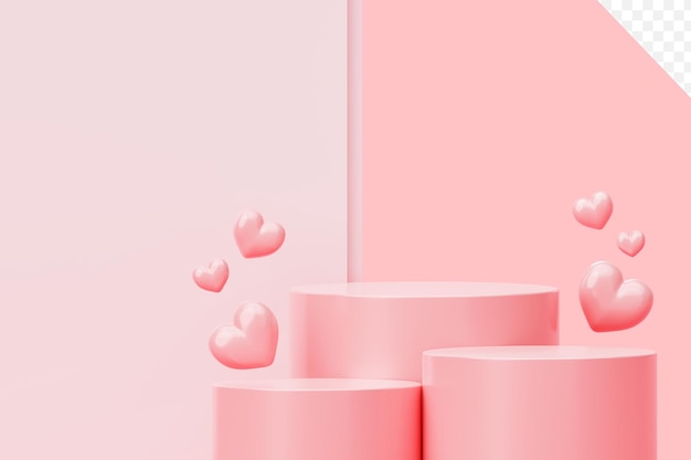 Valentinstag Verkauf minimal rosa Podium mit Herz Hintergrund 3D-Illustration leere Display Szene Präsentation für Produktplatzierung