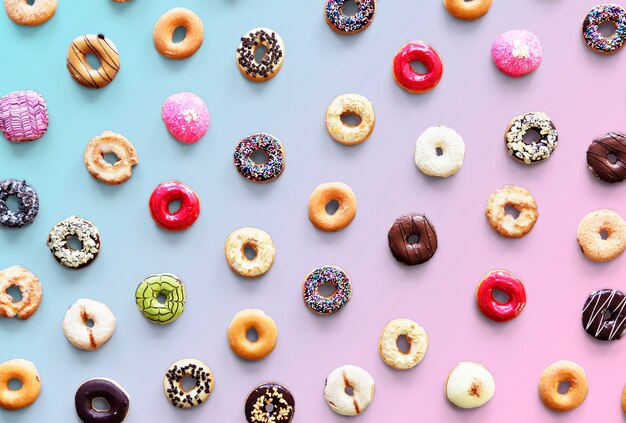 Varianten des Donutgeschmacks schossen in Luftaufnahme