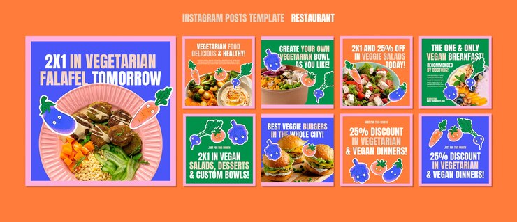 Kostenlose PSD vegetarisches restaurant instagram postet sammlung mit gemüse