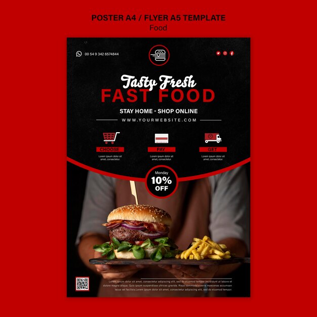 Vertikale Druckvorlage für Fastfood