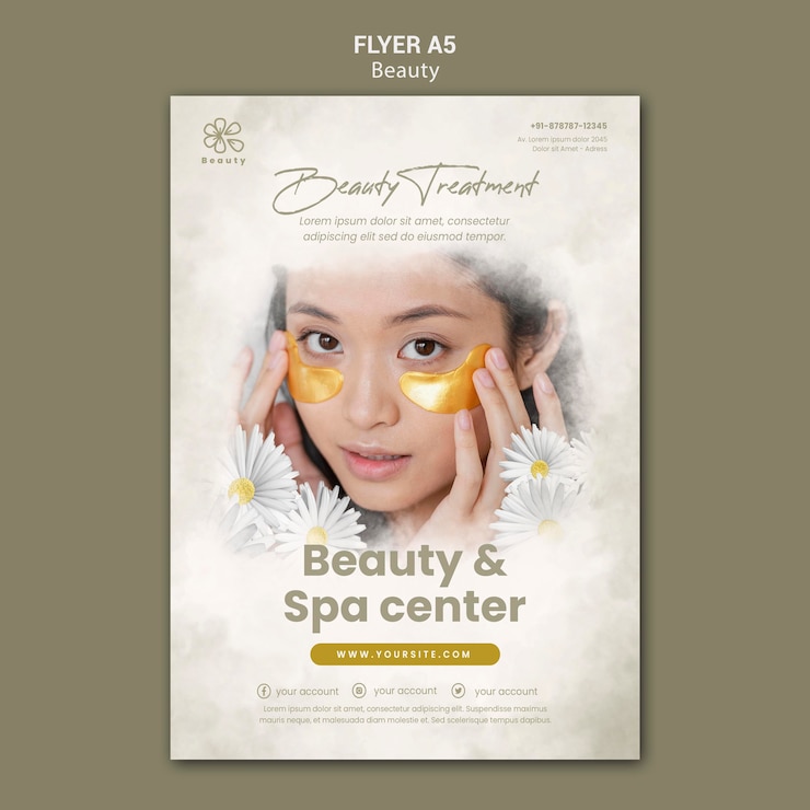 Kostenlose PSD vertikale flyer-vorlage für beauty und spa mit frauen- und kamillenblüten