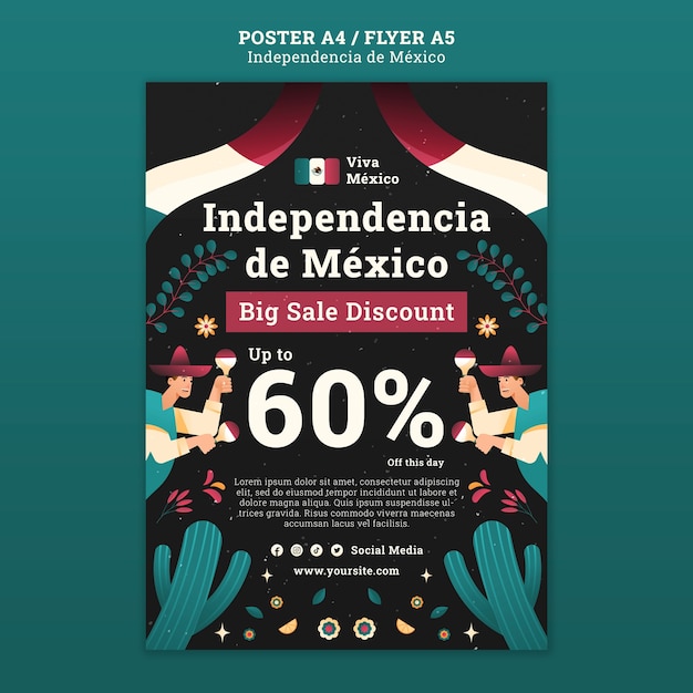 Kostenlose PSD vertikale flyer-vorlage für die feier zum mexikanischen unabhängigkeitstag