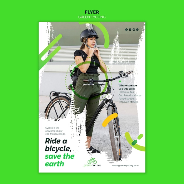 Vertikale Flyer-Vorlage für grünes Radfahren