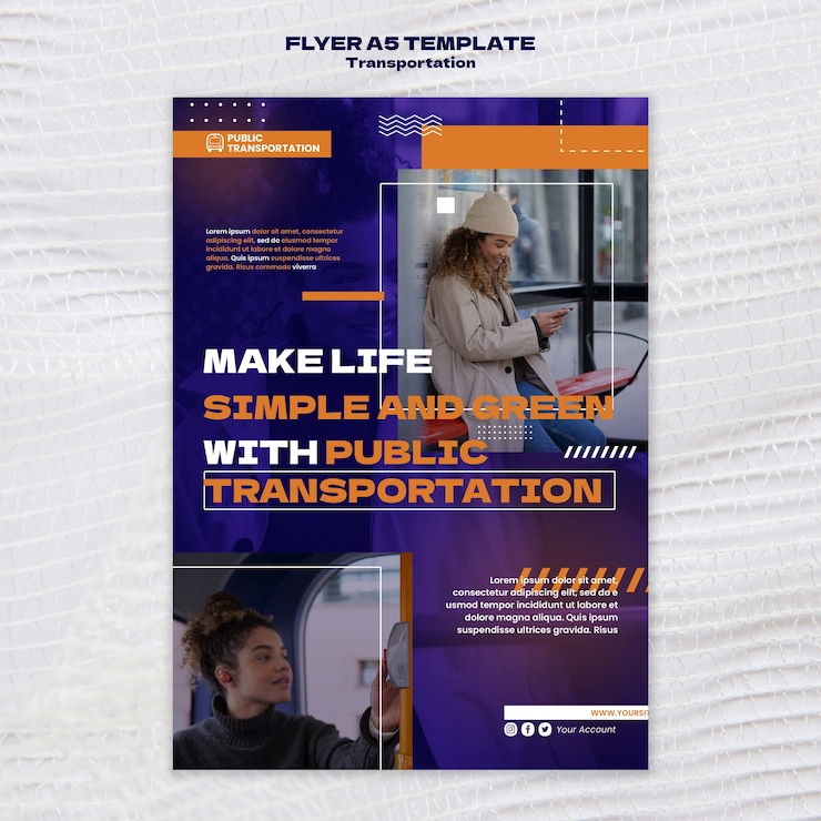 Kostenlose PSD vertikale flyer-vorlage für öffentliche bustransporte mit punktdesign