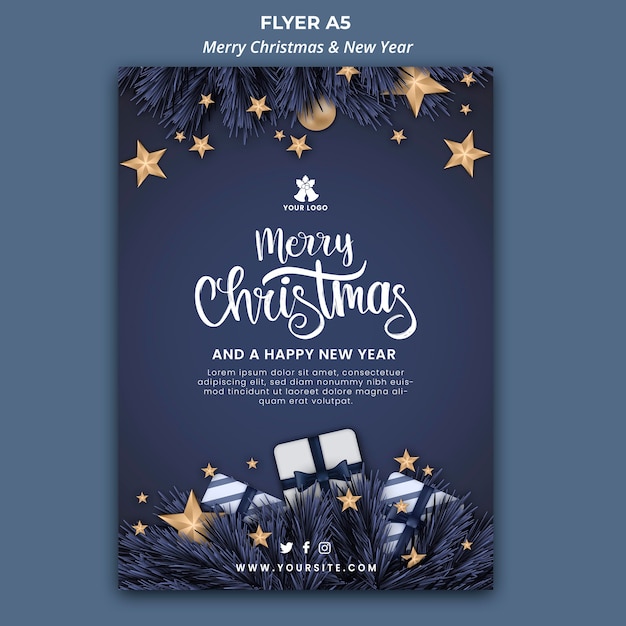 Vertikale Flyer-Vorlage für Weihnachten und Neujahr