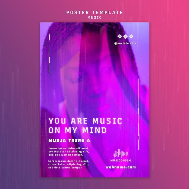 Vertikale Neon-Plakatvorlage für Musik mit Künstler