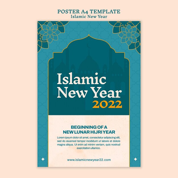 Vertikale Plakatschablone des islamischen neuen Jahres mit Blumenmuster
