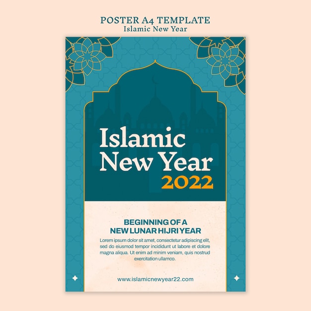 Vertikale Plakatschablone des islamischen neuen Jahres mit Blumenmuster