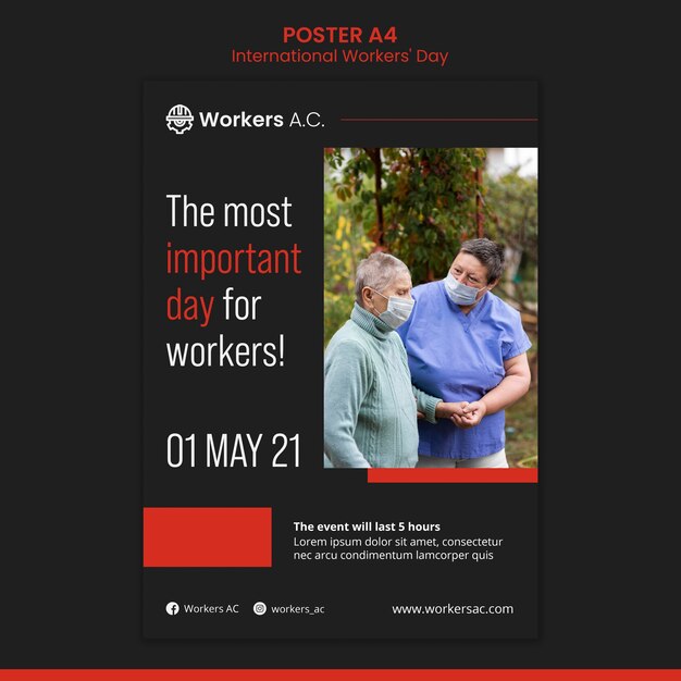 Vertikale Plakatschablone für die Feier des Tages des internationalen Arbeiters