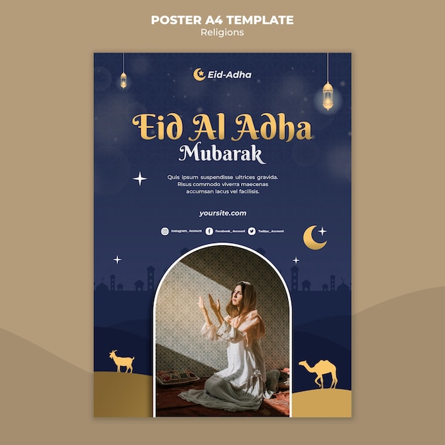 Vertikale plakatschablone für eid al adha feier