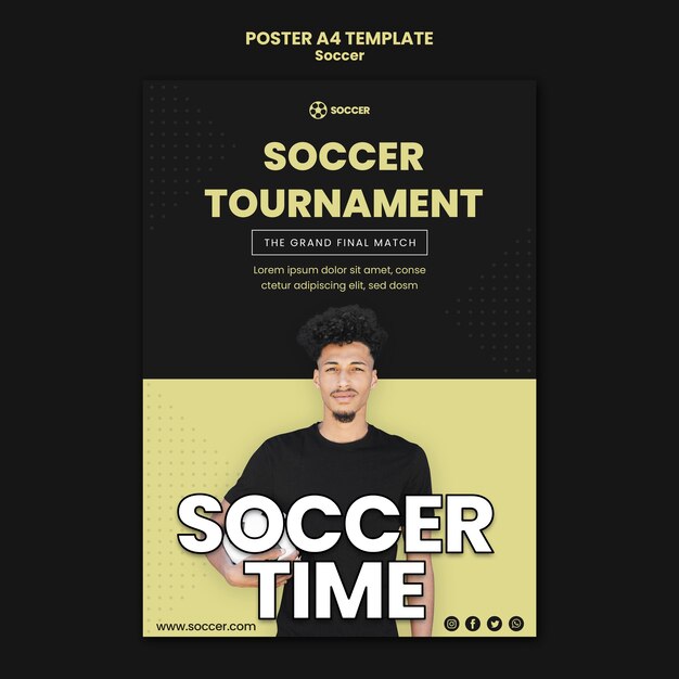 Vertikale Plakatschablone für Fußball mit männlichem Spieler