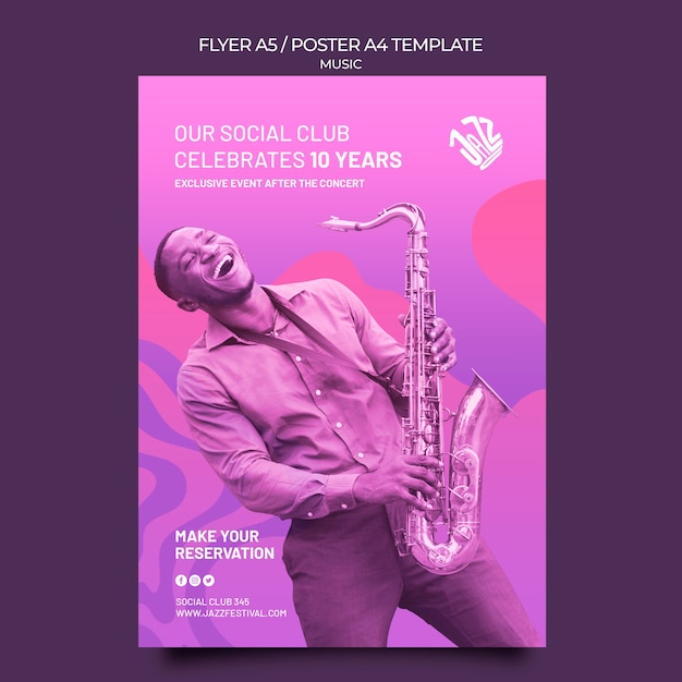 Kostenlose PSD vertikale plakatschablone für jazzfestival und verein