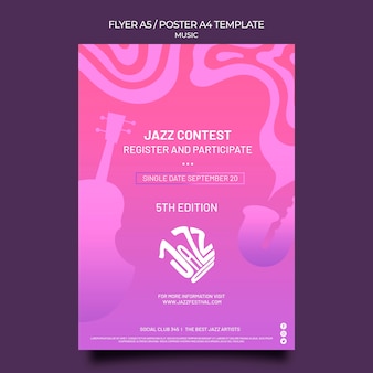 Vertikale plakatschablone für jazzfestival und verein