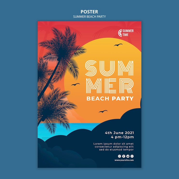 Kostenlose PSD vertikale plakatschablone für sommerstrandparty
