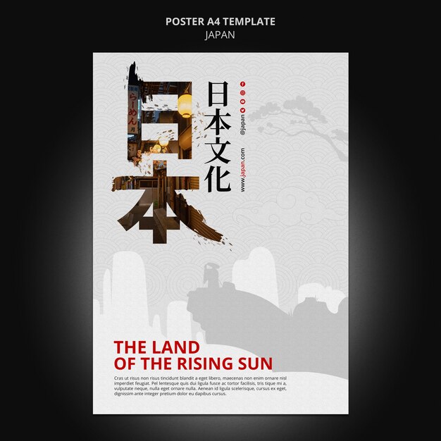 Vertikale Plakatschablone Japan-Reiseziels mit japanischen Symbolen