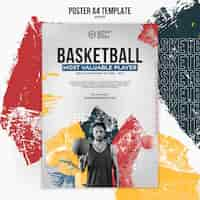 Kostenlose PSD vertikale plakatvorlage für basketball mit männlichem spieler