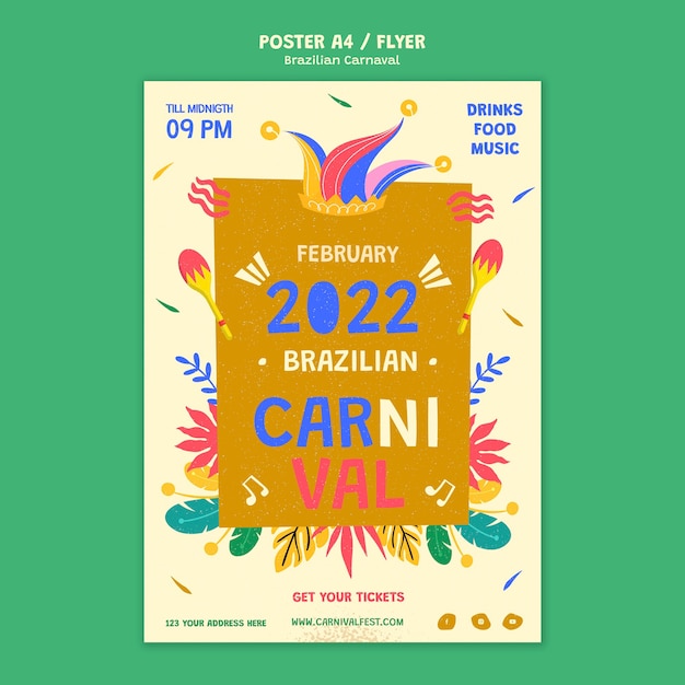 Kostenlose PSD vertikale plakatvorlage für brasilianischen karneval
