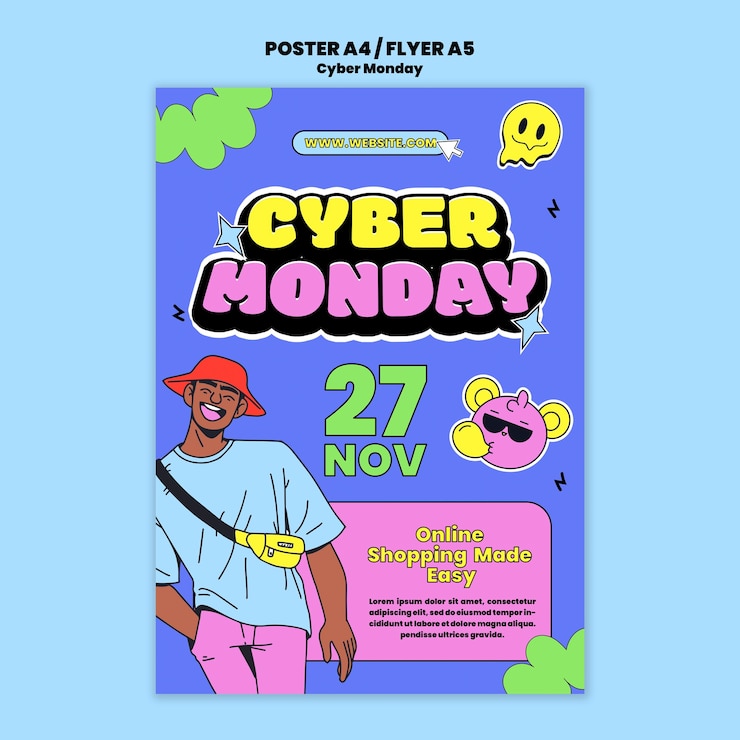 Kostenlose PSD vertikale plakatvorlage für cyber-monday-verkäufe