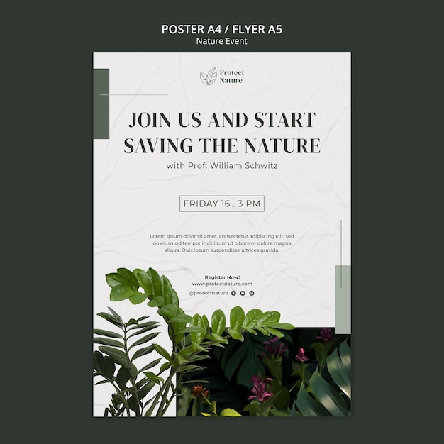 Vertikale Plakatvorlage für den Naturschutz mit Vegetation