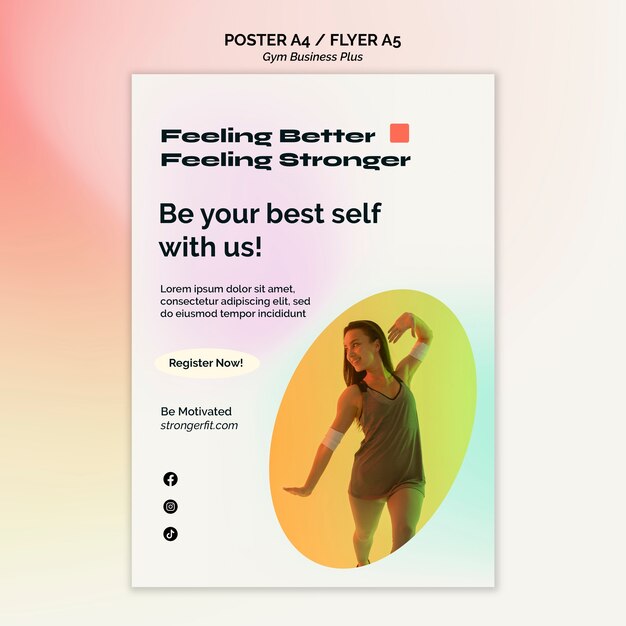 Vertikale Plakatvorlage für Fitnessstudio und Fitness in Pastellfarben mit Farbverlauf