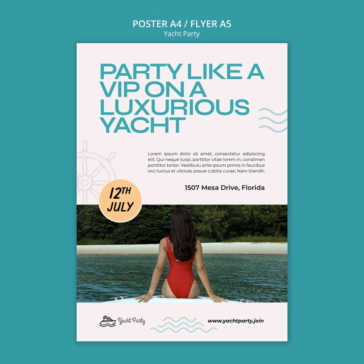 Kostenlose PSD vertikale plakatvorlage für luxuriöse yachtpartys